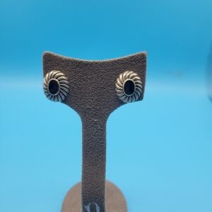 Vintage Oval Sterling silver Black Onyx 925MWS Twist Stud earrings